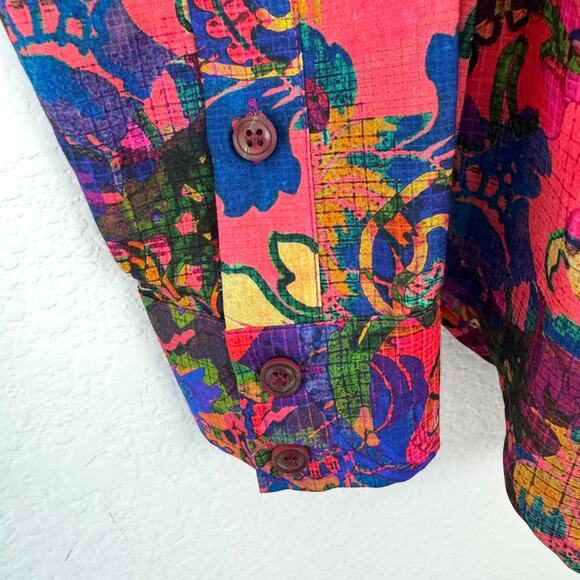 Peruvian Connection Womens Tessa Button Shirt Size S Silk Cotton Abstract Artsy - Picture 4 of 8